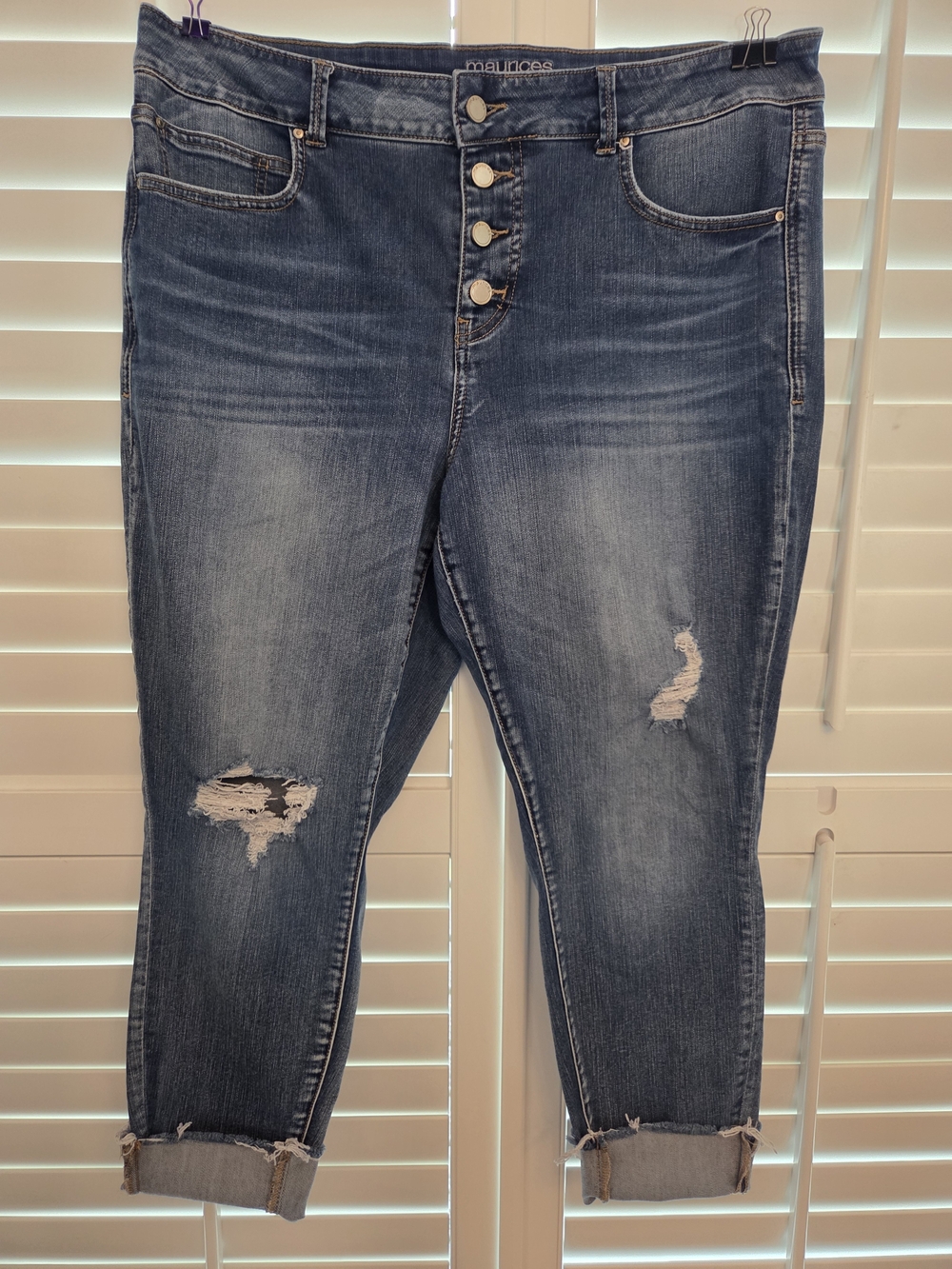 Maurices Everflex Women's Distressed Button-Fly Cropped Denim 18W